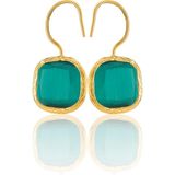 Kadir Jewellery 22 Ayar Altın Kaplama Kare Taşlı Küpe -El Işçiliği ve Hipoalerjenik Küpe - Ördek Yeşil