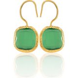 Kadir Jewellery 22 Ayar Altın Kaplama Kare Taşlı Küpe -El İşçiliği Ve Hipoalerjenik Küpe (Yeşil)