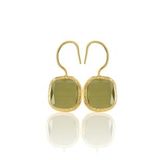 Kadir Jewellery 22 Ayar Altın Kaplama Kare Taşlı Küpe -El İşçiliği Ve Hipoalerjenik Küpe (Zeytin Yeşili)