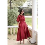 KADNER KADIN BORDO KLOŞ MİDİ BOY LARA ABİYE ELBİSE
