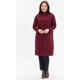 Kado Moda Dik Yaka İki İplik Fermuarlı Tunik - Bordo - 50
