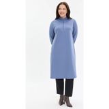 Kado Moda Dik Yaka İki İplik Fermuarlı Tunik - İndigo - 40