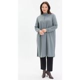 Kado Moda Dik Yaka İki İplik Fermuarlı Tunik - Mint - 50