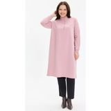 Kado Moda Dik Yaka İki İplik Fermuarlı Tunik - Pudra - 44