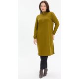 Kado Moda Dik Yaka İki İplik Fermuarlı Tunik - Yağ Yeşili - 48
