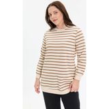 Kado Moda İki İplik Çizgili Basic Kadın Tunik - Kahverengi - 50