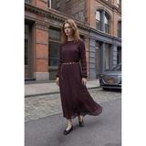 Kado Moda Ince Tensel Kumaş Büzgü Dokulu Kemer Detaylı Uzun Elbise - Bordo - 12