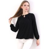 Kadoma Kadın Bordo Pileli Damla Yaka Aksesuarlı Örme Jakar Esnek Penye Uzun Kol Bluz & Tesettür Bluz - 3 - 001 Siyah