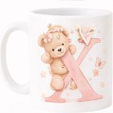 Kadorex Design Kişiye Özel Harfli Ayıcık Kupa – Isimli Sevimli Tasarım Kahve Kupası (X) Harfı - Pembe