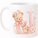 Kadorex Design Kişiye Özel Harfli Ayıcık Kupa – Isimli Sevimli Tasarım Kahve Kupası (Y) Harfı - Pembe