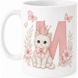 Kadorex Design Kişiye Özel Harfli Kedi Kupa – Sevimli Pembe Tasarımlı Kahve Kupası (M) | Hediyelik Bardak - 325 ml