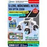 Kadraj 5 Kameralı 4g/e-Sım Destekli 18X Zoom Ptz Güneş Enerjili Profesyonel Dış Mekân Güvenlik Kamerası