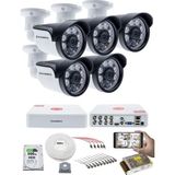 Kadraj 5 Kameralı 5mp Sony Seculensli 1080P Full Hd Ahd Güvenlik Kamerası Seti, 6 Atom Led, Gece Görüşlü, IP66 Plastik Kasa, V1 - Beyaz