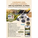 Kadraj 5 Kameralı Sim Kartlı 18X Zoom Ptz Güneş Enerjili Profesyonel Dış Mekân Güvenlik Kamerası -Tek