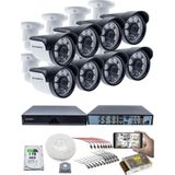 Kadraj 8'li Kamera Seti - 5mp Sony Seculensli 1080P, 6 Atom Led, Full Hd Ahd Güvenlik Kamerası Seti, Gece Görüşlü, IP66 Plastik Kasa - Beyaz