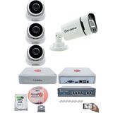 Kadraj Ip Güvenlik Kamera Seti - 3 İç Mekan Ip Kamera 1 Dış Mekan Ip Kamera 500 GB H.d.d 9 Kanal Nvr Gece Görüş Uzaktan İzleme Hareket Tabiki İnsan Tespi - Beyaz