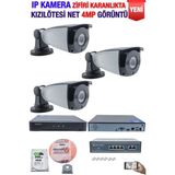 Kadraj Ip Kamera Seti - 3 Ip Kamera - 10 Kanal Nvr - 4 Port Poe Switch, 500 GB Disk, Gece Görüşlü (Ir) - Beyaz