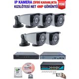 Kadraj Ip Kamera Seti - 5 Ip Kamera - 10 Kanal Nvr - 8 Port Poe Switch, 500 GB Disk, Gece Görüşlü (Ir) - Beyaz