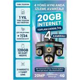 Kadraj Sim Kartlı Kamera- 4 Kamera - 240GB TURK TELEKOM Yıllık Sim Kart Dahil + 128GB SD Kart + 2 Solar Pan