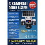 Kadraj Solar Panelli + WIFI Kamera, Dahili Batarya , 3 LENS, Polis Çakarı, Sesli Alarm, 2 Yönlü Konuşma, An