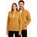 Kae Laurean Unisex Anti-Pilling Tüylenme Yapmayan Standart Fit Tam Fermuarlı Soğuk Geçirmez Polar Hırka - Camel
