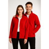 Kae Laurean Unisex Anti-Pilling Tüylenme Yapmayan Standart Fit Tam Fermuarlı Soğuk Geçirmez Polar Hırka - Kırmızı