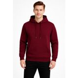 KaeLaurean Erkek Bordo 3 İplik Pamuklu Kapüşonlu Sweatshirt Basic Hoodie Kanguru Cepli