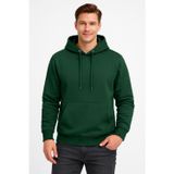 KaeLaurean Erkek Koyu Yeşil 3 İplik Pamuklu Kapüşonlu Sweatshirt Basic Hoodie Kanguru Cepli