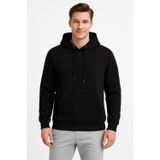KaeLaurean Erkek Siyah 3 İplik Pamuklu Kapüşonlu Sweatshirt Basic Hoodie Kanguru Cepli