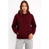 KaeLaurean Kadın Bordo 3 İplik Pamuklu Kapüşonlu Sweatshirt Basic Hoodie Kanguru Cepli