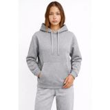 KaeLaurean Kadın Gri 3 İplik Pamuklu Kapüşonlu Sweatshirt Basic Hoodie Kanguru Cepli