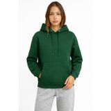 KaeLaurean Kadın Koyu Yeşil 3 İplik Pamuklu Kapüşonlu Sweatshirt Basic Hoodie Kanguru Cepli