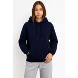 KaeLaurean Kadın Lacivert 3 İplik Pamuklu Kapüşonlu Sweatshirt Basic Hoodie Kanguru Cepli