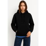 KaeLaurean Kadın Siyah 3 İplik Pamuklu Kapüşonlu Sweatshirt Basic Hoodie Kanguru Cepli