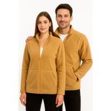 KaeLaurean Unisex Camel Anti-pilling Tüylenme Yapmayan Standart Fit Tam Fermuarlı Soğuk Geçirmez Polar Hırka