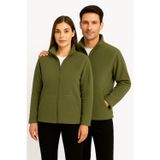 KaeLaurean Unisex Haki Anti-pilling Tüylenme Yapmayan Standart Fit Tam Fermuarlı Soğuk Geçirmez Polar Hırka