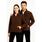 KaeLaurean Unisex Kahverengi Anti-pilling Tüylenme Yapmayan Standart Fit Fermuarlı Soğuk Geçirmez Polar Hırka