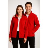 KaeLaurean Unisex Kırmızı Anti-pilling Tüylenme Yapmayan Standart Fit Tam Fermuarlı Soğuk Geçirmez Polar Hırka