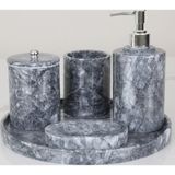 Kaelite Beşli Mermer Banyo Seti - Siyah & Gri