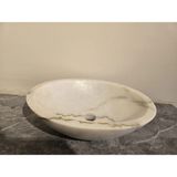 Kaelite Tezgah Üstü Doğal Mermer Evye - 40 cm Oval Tasarım Banyo Lavabosu - Beyaz - 40x31x12cm, 9cm derinlik