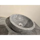 Kaelite Tezgah Üstü Yuvarlak Mermer Evye - 40 cm Modern Doğal Taş Banyo Lavabosu - Gri - 40x40x16cm, 12cm derinlik
