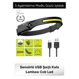 #Kafafeneri Sensörlü Usb Şarjlı Kafa Lambası Cob Led 5 Aydınlatma Modlu Güçlü Işıldak Dahili Pilli Ayarlanabilir Bantlı