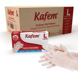 Kafem Beyaz Vinil Eldiveni Pudrasız (L) 100 Adet x 20 Paket (Koli)