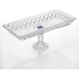 Kafes Model El Yapımı Ayaklı Cam Sunumluk - Dikdörtgen Şeffaf Dekoratif Servis ve Meyve Tabağı (39X15 Cm)