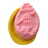 Kafes Ve Kuş Şekilli Çiçek Çerçeveli Silikon Pasta ve Seker Hamuru Kalibi 10x7x2 cm