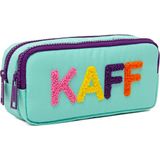 Kaff 01108 Mint Yeşil Renk Mor Fermuarlı Su Geçirmez Bondit Kumaş Peluş Baskılı Çift Gözlü Kalemlik - 1 Adet