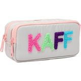 Kaff 01108 Taş Rengi Pembe Fermuarlı Su Geçirmez Bondit Kumaş Peluş Baskılı Çift Gözlü Kalemlik - Bej - 1 Adet