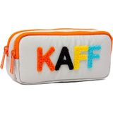 Kaff 01108 Taş Rengi Turuncu Fermuarlı Su Geçirmez Bondit Kumaş Peluş Baskılı Çift Gözlü Kalemlik - Ten Rengi - 1 Adet
