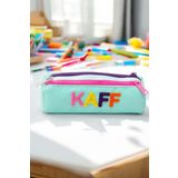 Kaff 01109 Mint Yeşil Üç Gözlü Renkli Fermuar Su Geçirmez Bondit Kumaş Peluş Baskıl Kalem Kutusu Kalemlik