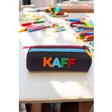 Kaff 01109 Siyah Üç Gözlü Renkli Fermuar Su Geçirmez Bondit Kumaş Peluş Baskılı Kalem Kutusu Kalemlik